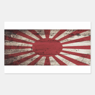 Pegatina Rectangular Bandera del sol naciente de Japón en grano de