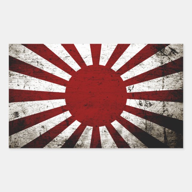 Pegatina Rectangular Bandera del Sol Naciente de Japón negro (Anverso)