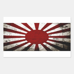 Pegatina Rectangular Bandera del Sol Naciente Grunge Negro Japón