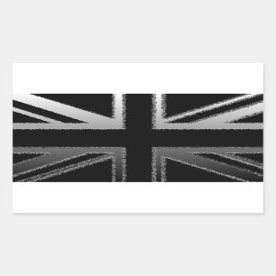 Pegatina Rectangular Bandera del Union Jack del gris negro y de plata