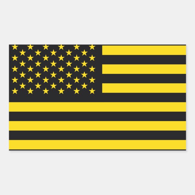 Pegatina Rectangular Bandera estadounidense amarillo negro (Anverso)