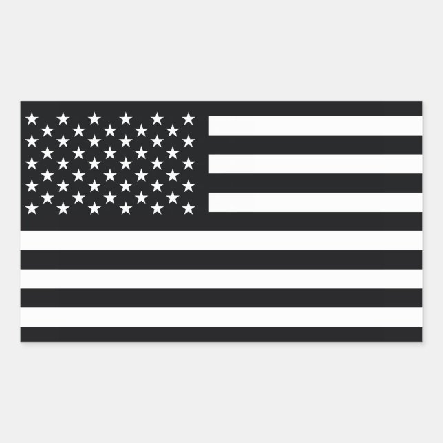 Pegatina Rectangular Bandera estadounidense blanco negro (Anverso)