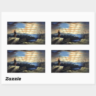 Pegatina Rectangular Bandera estadounidense celestial amanecer William 