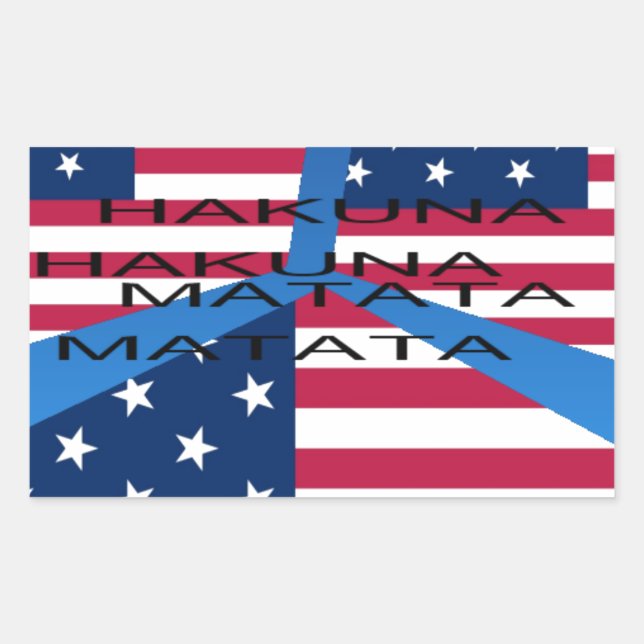 Pegatina Rectangular Bandera estadounidense con Hakuna Matata: Diseño p (Anverso)