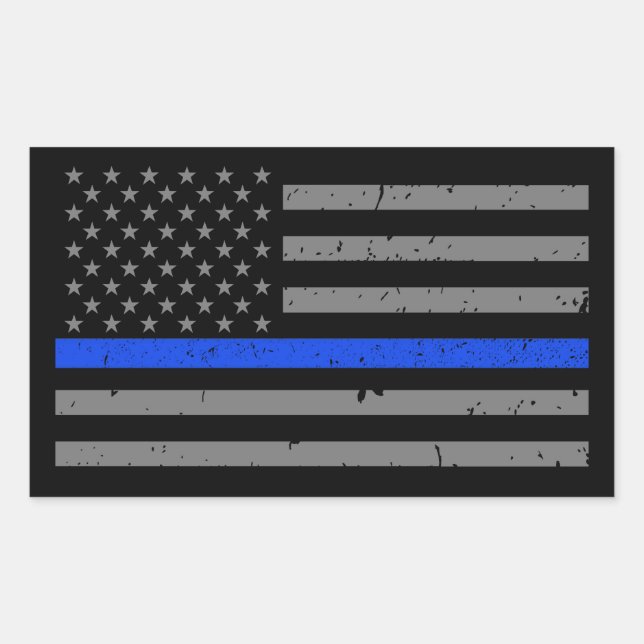 Pegatina Rectangular Bandera estadounidense delgada de la línea azul (Anverso)