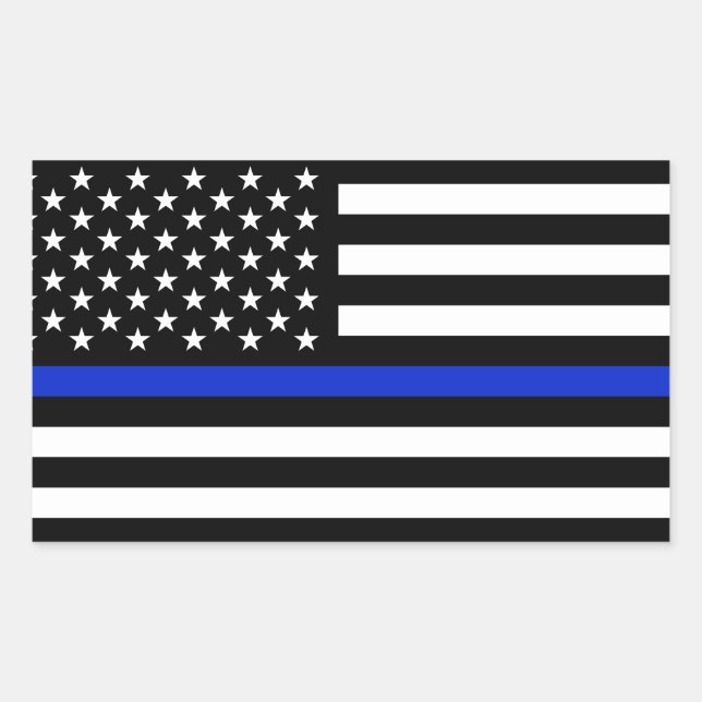 Pegatina Rectangular Bandera estadounidense delgada de la línea azul (Anverso)