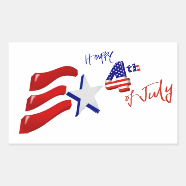 Pegatina Rectangular Bandera estadounidense personalizada del 4 de juli (Anverso)