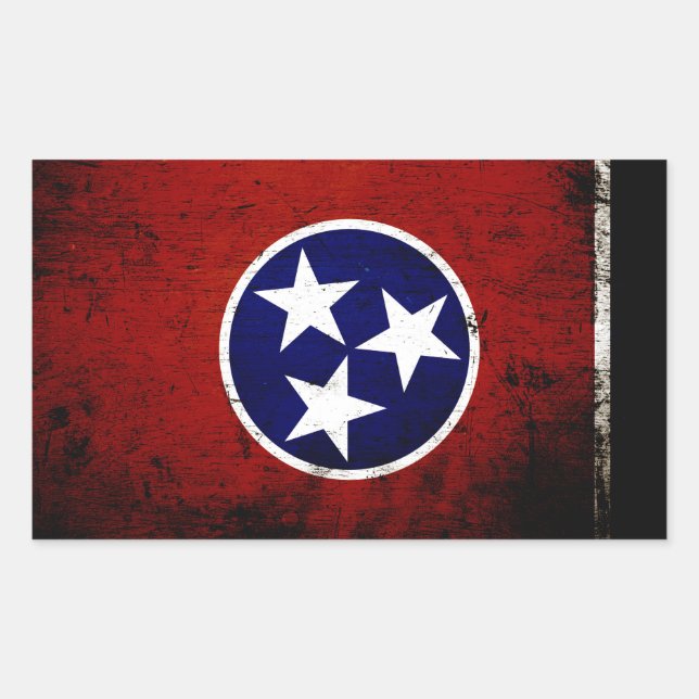 Pegatina Rectangular Bandera estatal Black Grunge Tennessee (Anverso)