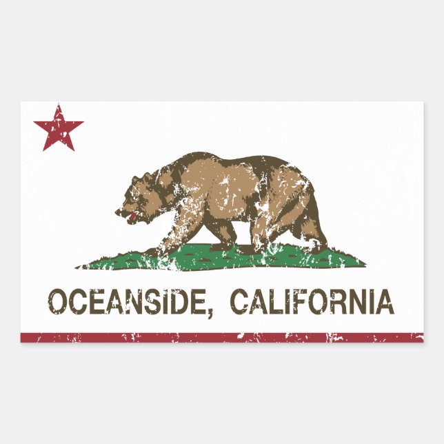 Pegatina Rectangular Bandera Estatal de California Oceanside (Anverso)