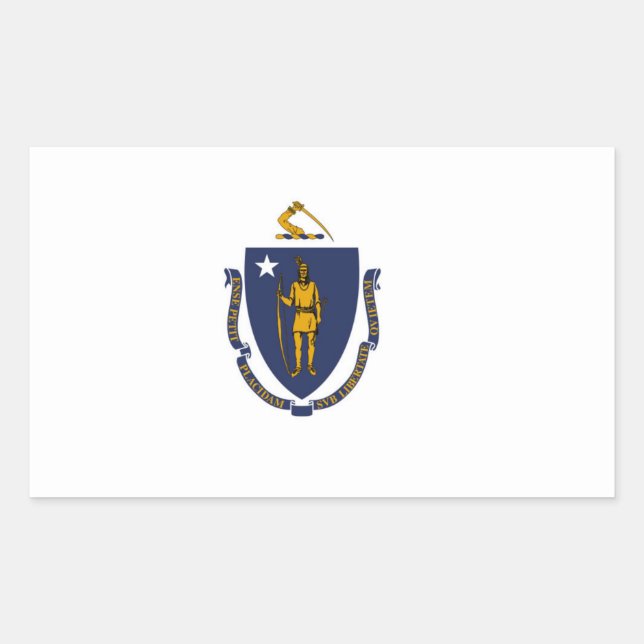 Pegatina Rectangular Bandera estatal de Massachusetts (Anverso)