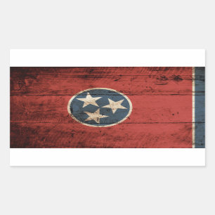 Pegatina Rectangular Bandera estatal de Tennessee sobre grano de madera