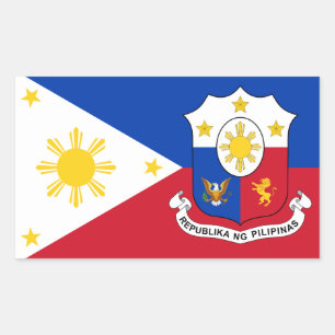 Pegatina Rectangular Bandera filipina y escudo de armas, bandera de Fil
