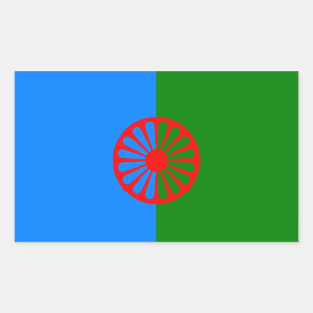 Pegatina Rectangular Bandera gitana oficial romaní (Anverso)