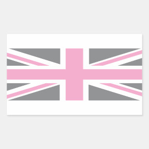 Pegatina Rectangular Bandera gris rosada de Union Jack Británicos