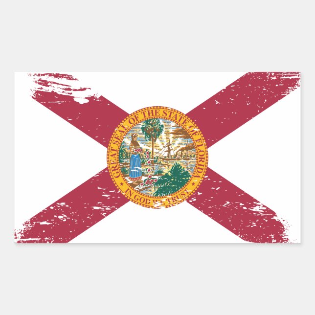 Pegatina Rectangular Bandera Grunge de Florida (Anverso)