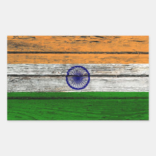 Pegatina Rectangular Bandera india con efecto de lluvia de madera dura