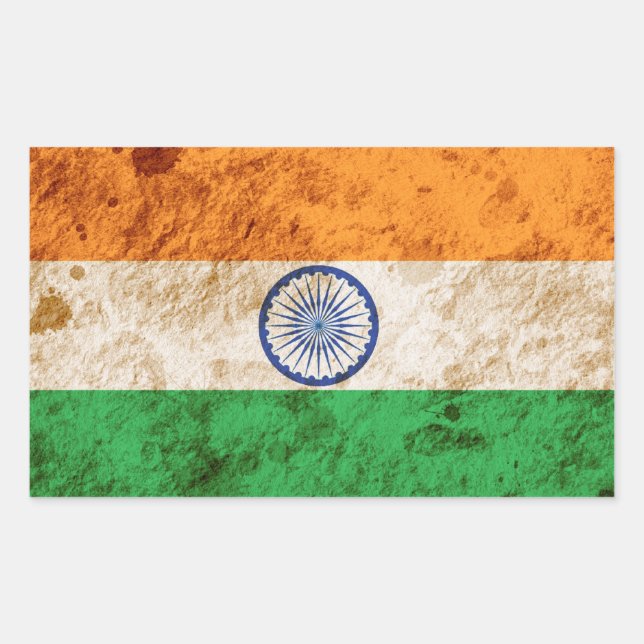 Pegatina Rectangular Bandera india rebuscada (Anverso)