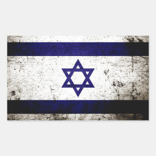 Pegatina Rectangular Bandera israelí negra grunge