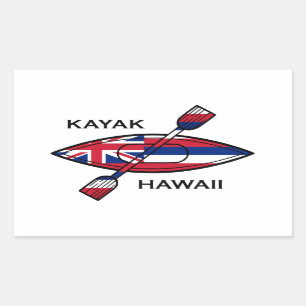 Pegatina Rectangular Bandera Kayak Hawaii
