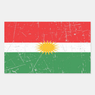Pegatina Rectangular Bandera kurda rascada y rasguñada