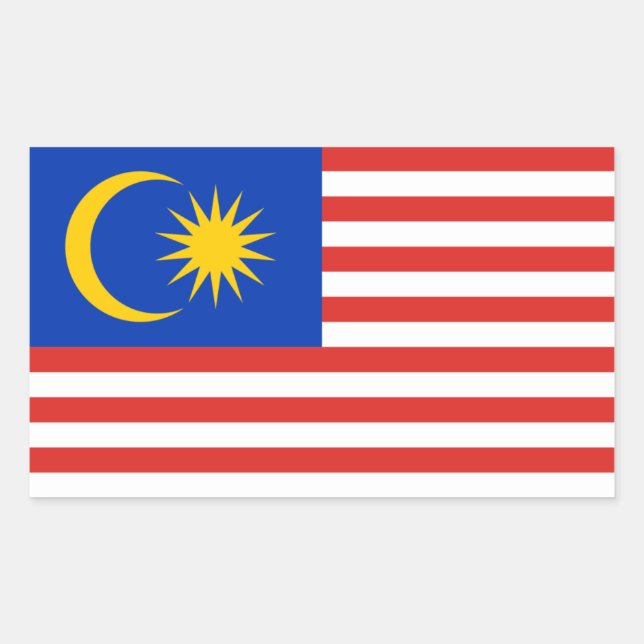Pegatina Rectangular Bandera Malasia/Malasia/Malaya (Anverso)