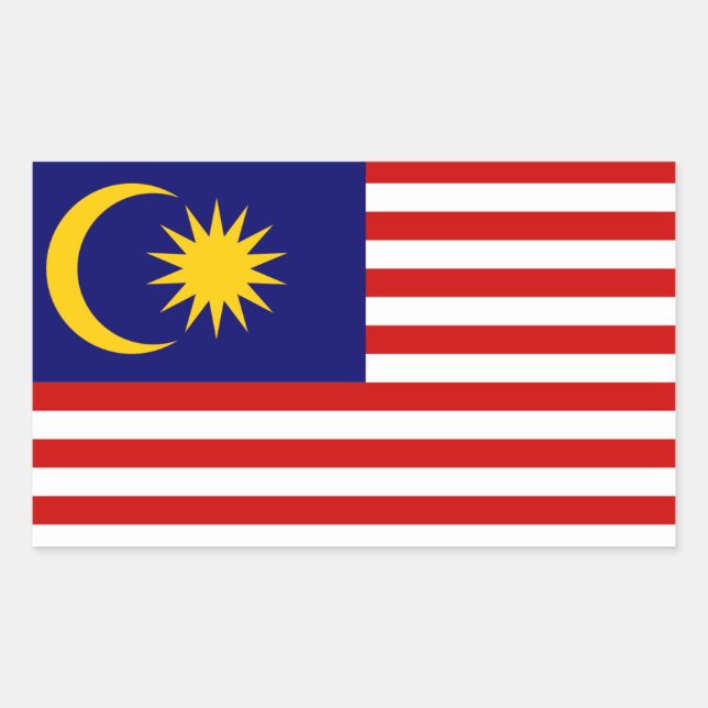 Pegatina Rectangular Bandera malaya, bandera de Malasia (Anverso)