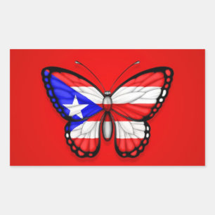 Pegatina Rectangular Bandera mariposa de Puerto Rico en rojo