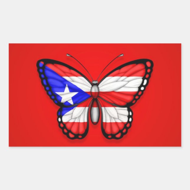 Pegatina Rectangular Bandera mariposa de Puerto Rico en rojo (Anverso)