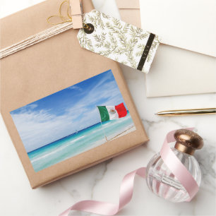 Pegatina Rectangular Bandera mexicana en playa de arena