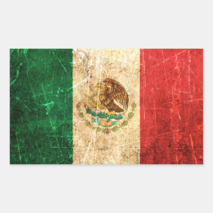 Pegatina Rectangular Bandera mexicana vintage hecha y rota