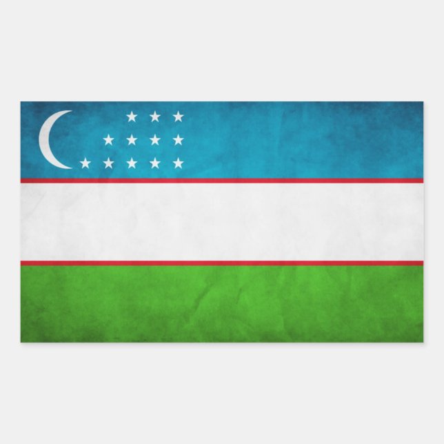 Pegatina Rectangular Bandera nacional de CUATRO Uzbekistán (Anverso)