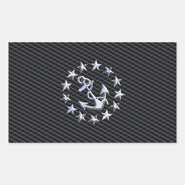 Pegatina Rectangular Bandera naval de yate plateado en parrilla de carb (Anverso)