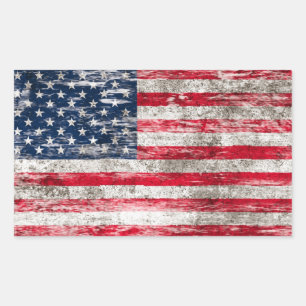 Pegatina Rectangular Bandera norteamericana esposada y desgastada