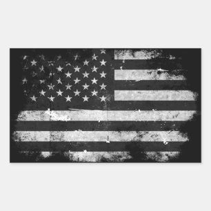 Pegatina Rectangular Bandera norteamericana negra y blanca