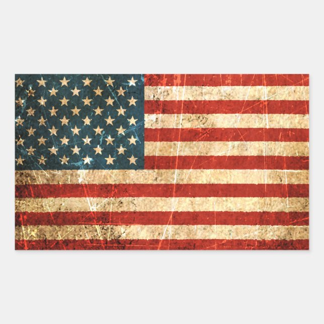 Pegatina Rectangular Bandera norteamericana vintage y rota (Anverso)