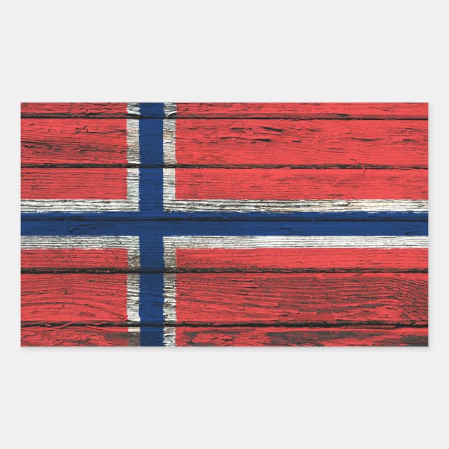 Pegatina Rectangular Bandera noruega con efecto de lluvia de madera dur (Anverso)