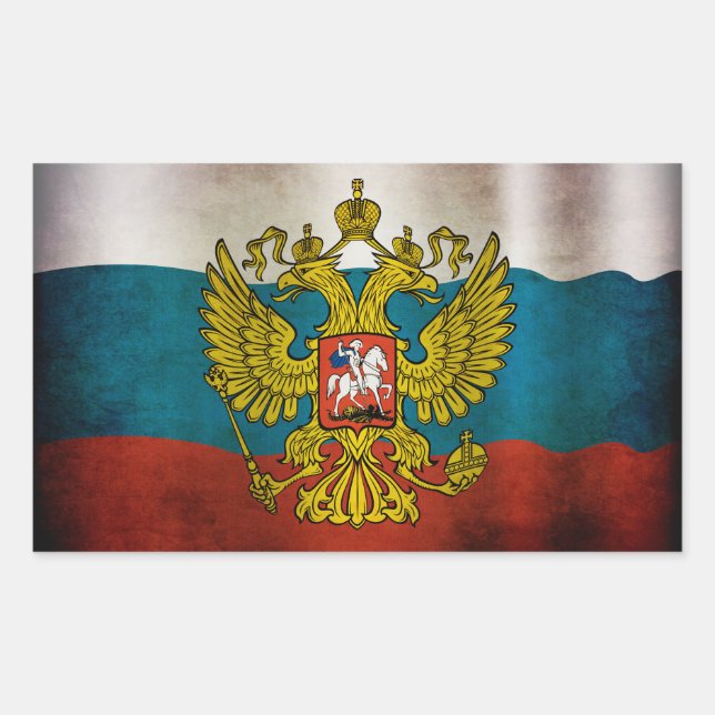 Pegatina Rectangular Bandera ondeando de Rusia (Anverso)
