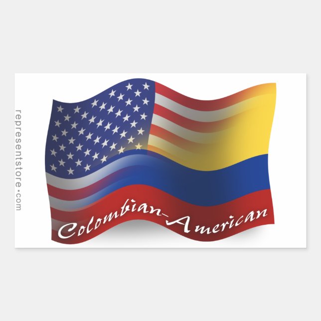 Pegatina Rectangular Bandera ondulada colombiana-americana (Anverso)