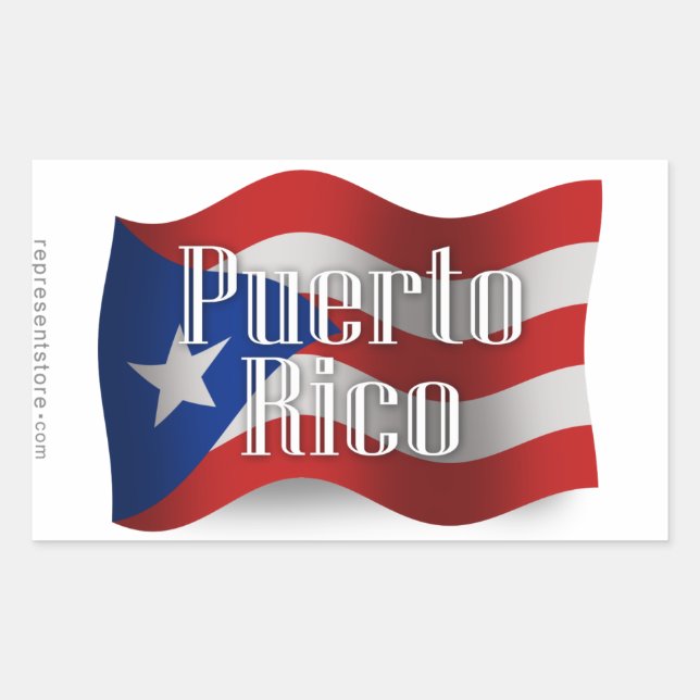 Pegatina Rectangular Bandera ondulada de Puerto Rico (Anverso)