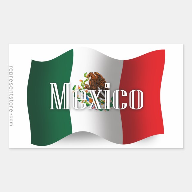 Pegatina Rectangular Bandera ondulante de México (Anverso)
