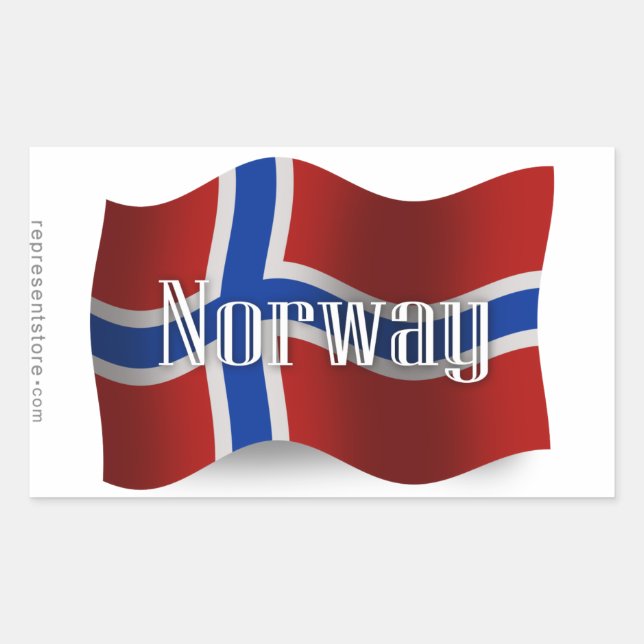 Pegatina Rectangular Bandera ondulante de Noruega (Anverso)