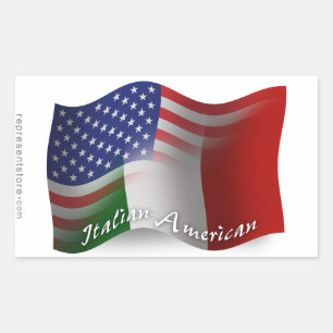 Pegatina Rectangular Bandera ondulante italiana-americana