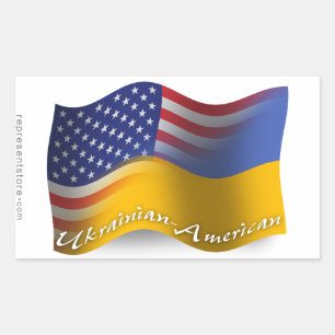 Pegatina Rectangular Bandera ondulante ucraniano-estadounidense
