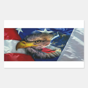 Pegatina Rectangular Bandera Patriótica Americana Bald Eagle Wolf