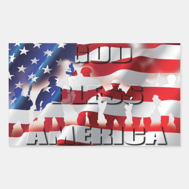 Pegatina Rectangular Bandera Patriótica Americana Dios Bendiga América (Anverso)