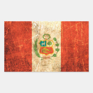 Pegatina Rectangular Bandera peruana vintage hecha a machetazos y vesti