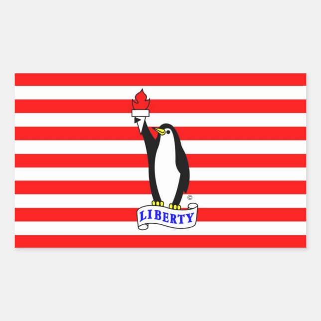 Pegatina Rectangular Bandera pingüina de la libertad (Anverso)
