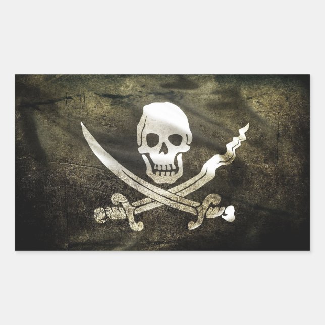 Pegatina Rectangular Bandera pirata (Anverso)