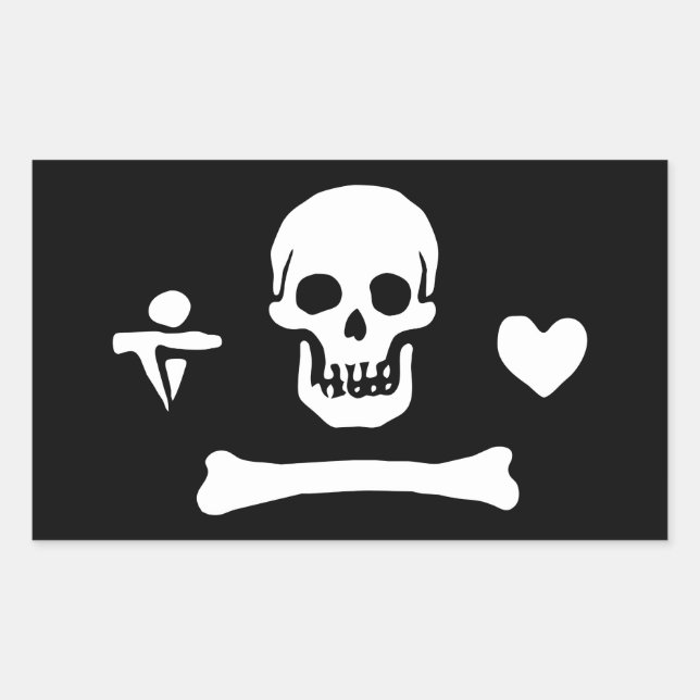 Pegatina Rectangular Bandera pirata Stede Bonnet Jolly Roger (Anverso)