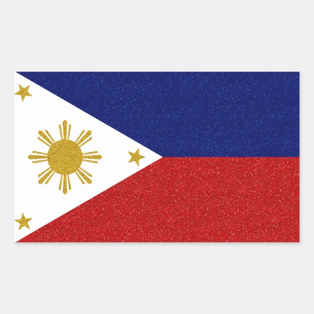 Pegatina Rectangular Bandera Purpurina de Filipinas (Anverso)
